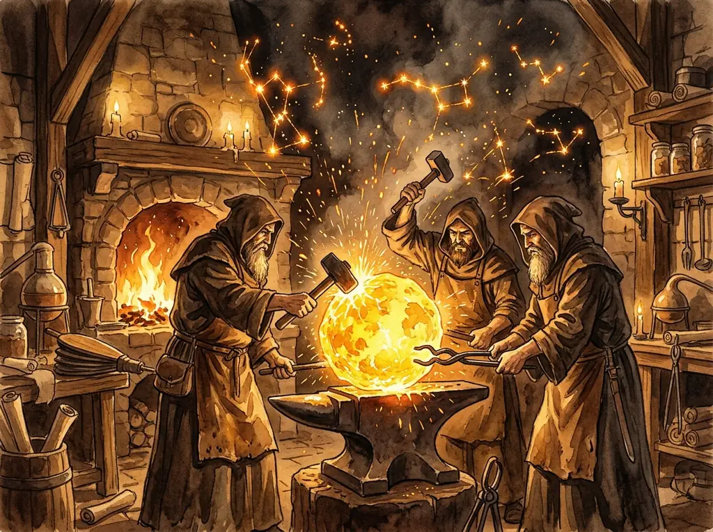 Illustration of the intricate clockwork city floating in the clouds